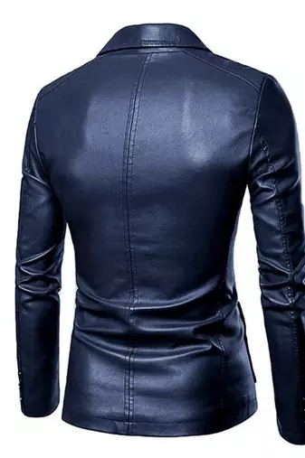 Men's lambskin navy blue 100% genuine leather blazer jacket
