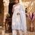 White & sky blue embroidered kurta pant set with maska cotton silk dupatta
