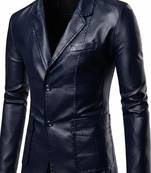Men's dark navy blue real genuine leather blazer