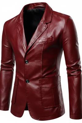 Men's genuine burgundy leather formal blazer jacket 1