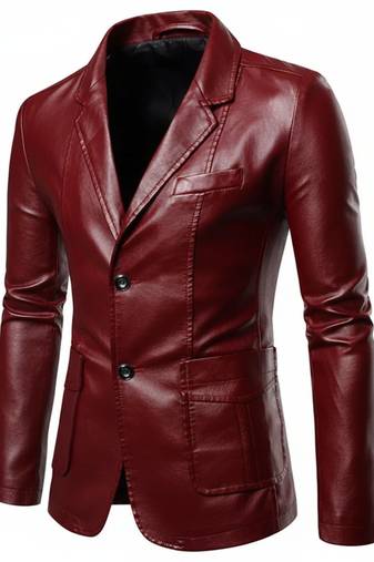 Men's genuine burgundy leather formal blazer jacket