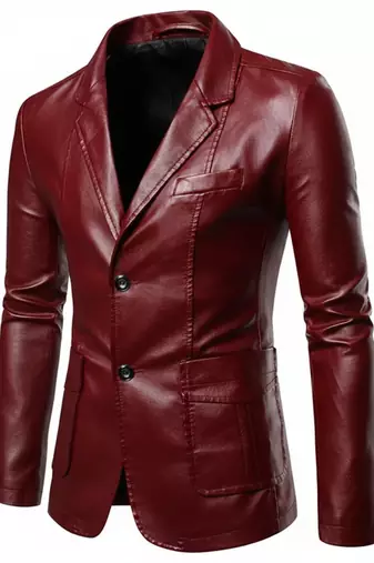 Men's genuine burgundy leather formal blazer jacket