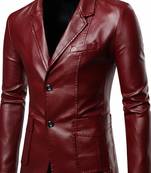 Men's genuine burgundy leather formal blazer jacket
