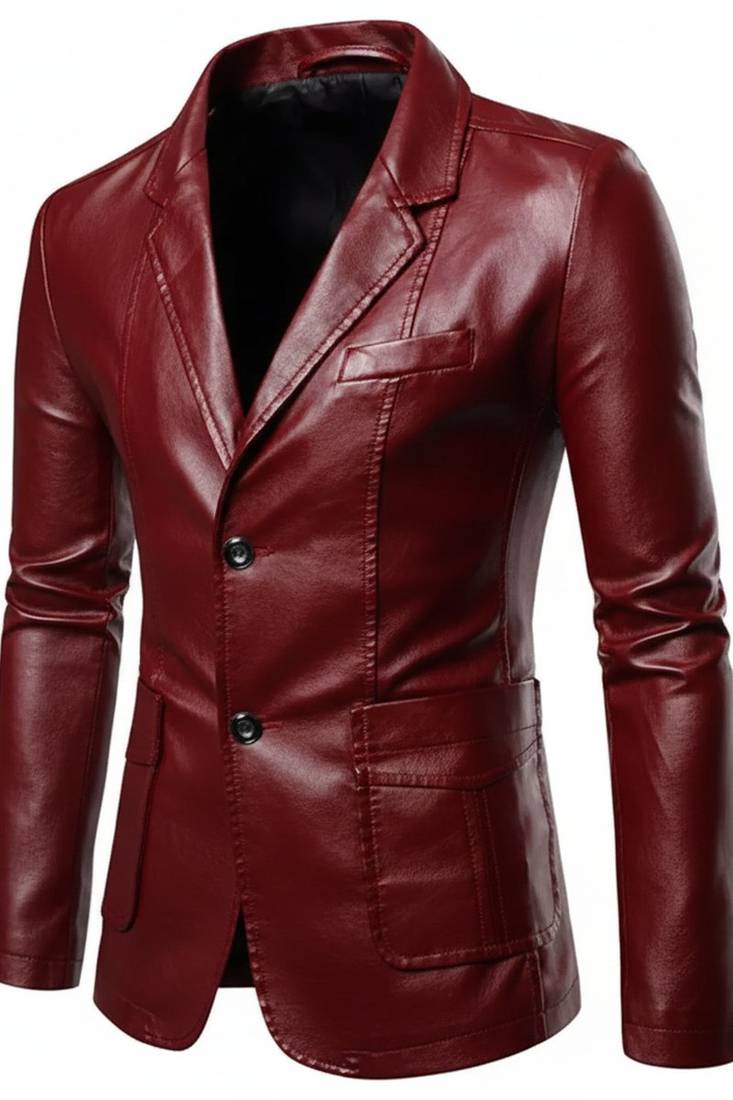 Men's genuine burgundy leather formal blazer jacket