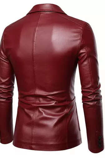 Men's genuine burgundy leather formal blazer jacket