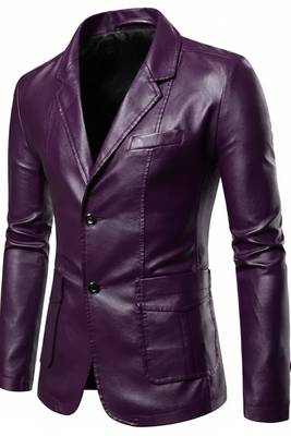 Men's real lambskin purple genuine leather blazer jacket 1
