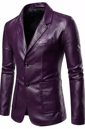 Men's real lambskin purple genuine leather blazer jacket