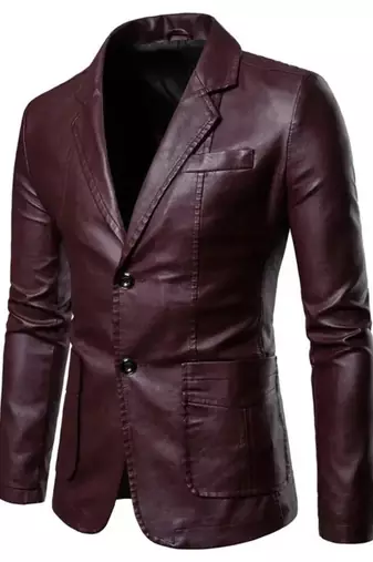 Men's real lambskin wine leather blazer sport coat