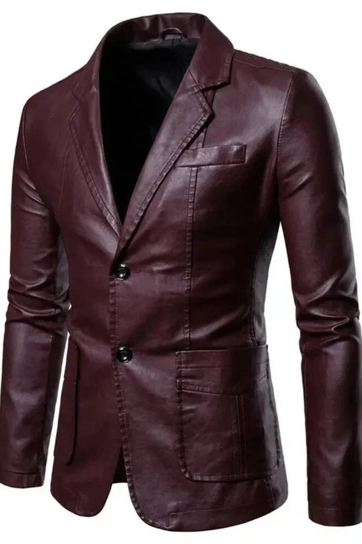 Men's real lambskin wine leather blazer sport coat
