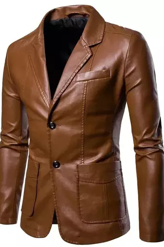 Men's tan brown 100% real lambskin leather party wear blazer jacket