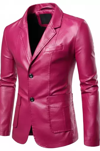 Men's real lambskin pink leather formal blazer coat jacket