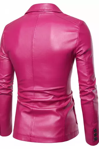 Men's real lambskin pink leather formal blazer coat jacket