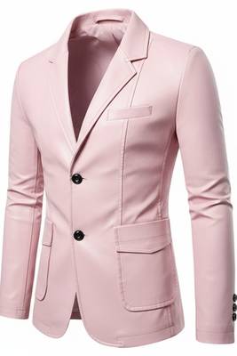 Men's light pink real genuine leather formal blazer 1