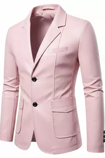 Men's light pink real genuine leather formal blazer