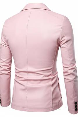 Men's light pink real genuine leather formal blazer 2