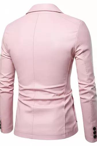 Men's light pink real genuine leather formal blazer