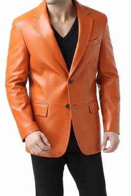 Men's real lambskin orange genuine leather formal blazer coat 1