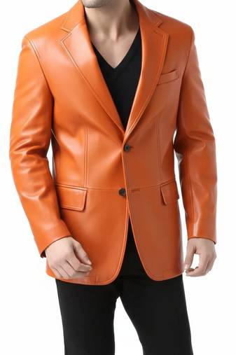 Men's real lambskin orange genuine leather formal blazer coat