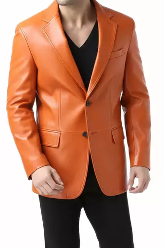 Men's real lambskin orange genuine leather formal blazer coat