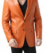 Men's real lambskin orange genuine leather formal blazer coat