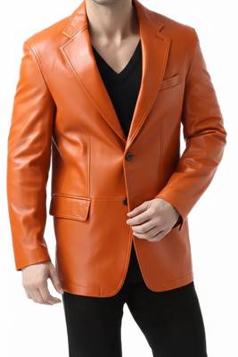 Men's real lambskin orange genuine leather formal blazer coat 2