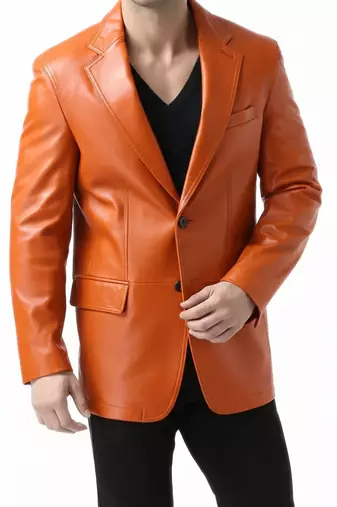 Men's real lambskin orange genuine leather formal blazer coat