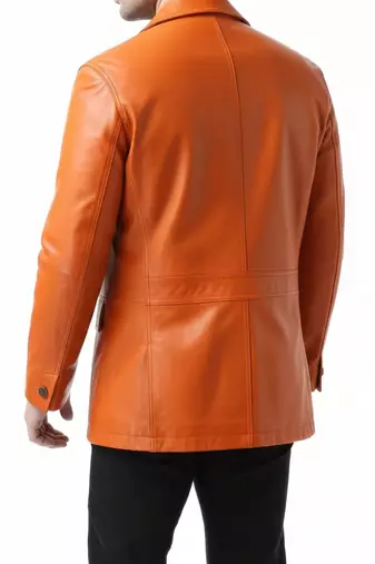 Men's real lambskin orange genuine leather formal blazer coat