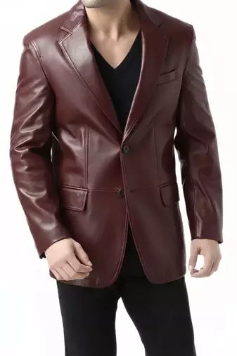 Men's real genuine coffee brown leather blazer jacket