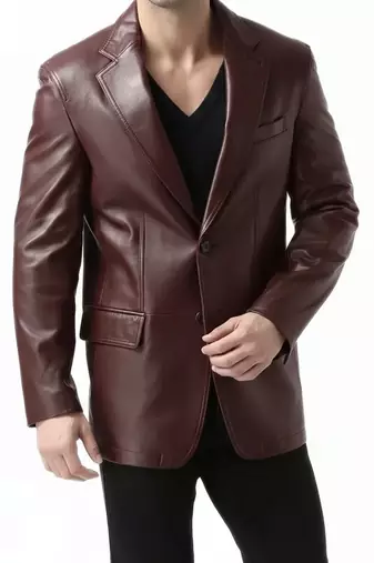 Men's real genuine coffee brown leather blazer jacket