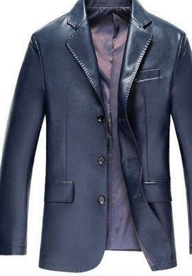 Men's real genuine blue leather formal blazer jacket 1