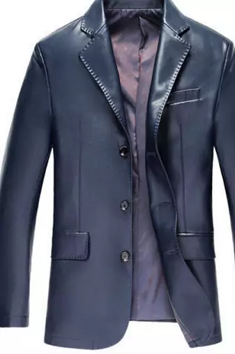 Men's real genuine blue leather formal blazer jacket