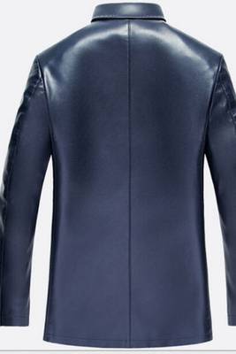 Men's real genuine blue leather formal blazer jacket 2