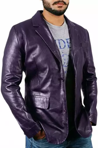 Men's real genuine purple leather casual blazer jacket