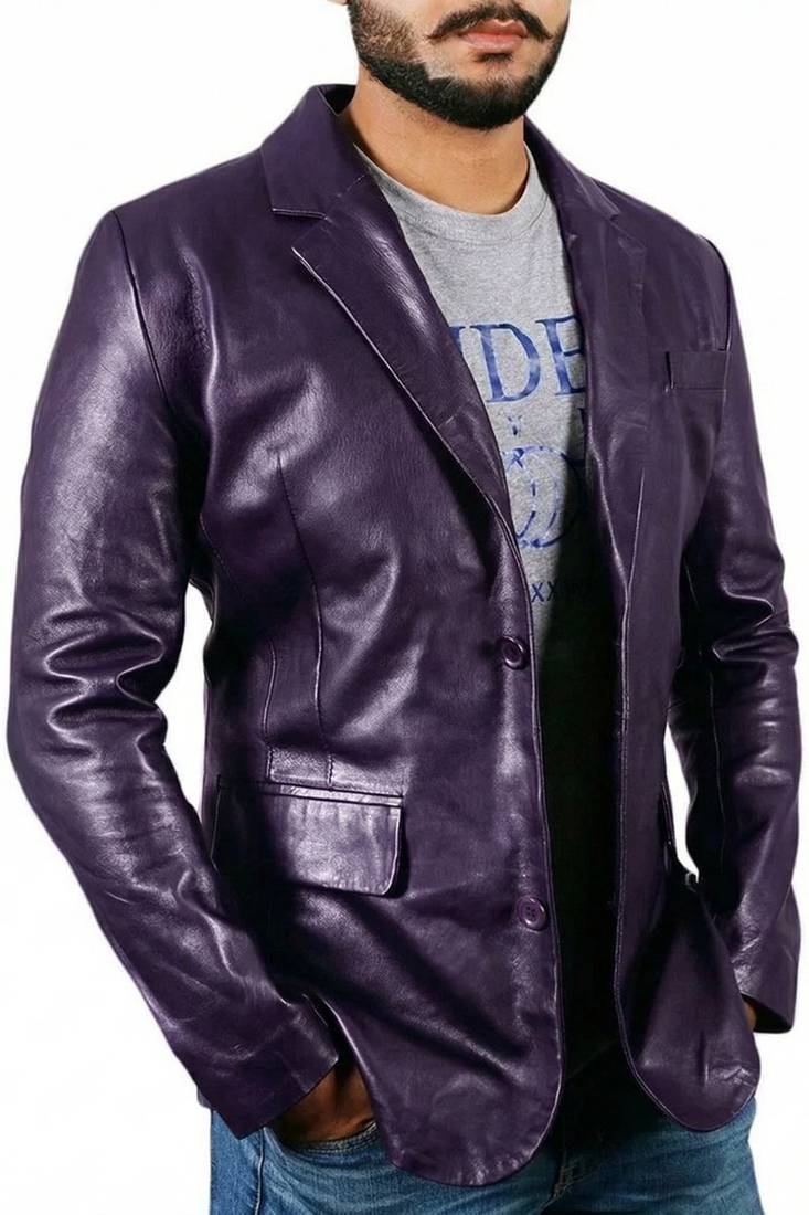 Men's real genuine purple leather casual blazer jacket