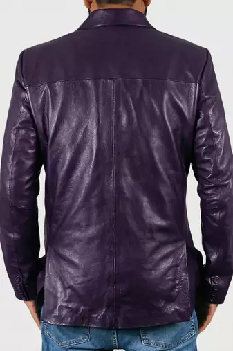 Men's real genuine purple leather casual blazer jacket