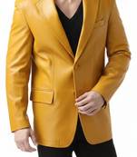 Men's yellow real genuine leather blazer formal two button coat