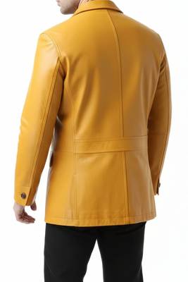 Men's yellow real genuine leather blazer formal two button coat 2