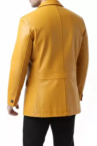Men's yellow real genuine leather blazer formal two button coat