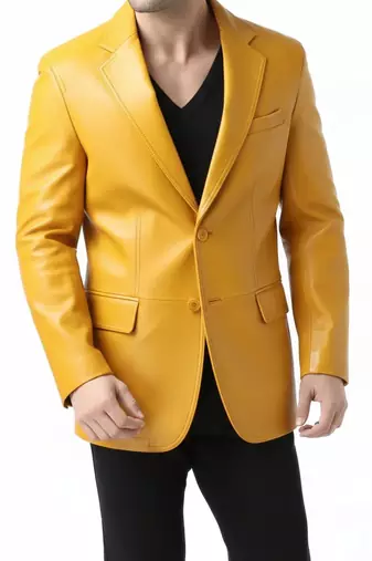 Men's yellow real genuine leather blazer formal two button coat