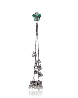 Green Floral Long Chain Jhumka Earrings for Women | Oxidised Silver Look Traditional Ethnic Dangler Earrings 4
