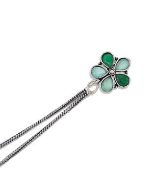 Green Floral Long Chain Jhumka Earrings for Women | Oxidised Silver Look Traditional Ethnic Dangler Earrings 5
