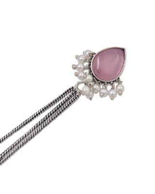 Pink Stone Long Chain Jhumka Earrings for Women | Oxidised Silver Look Traditional Ethnic Dangler Earrings 4