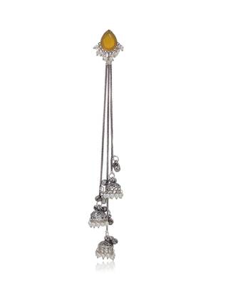 Yellow Stone Long Chain Jhumka Earrings for Women | Oxidised Silver Look Traditional Ethnic Dangler Earrings 3
