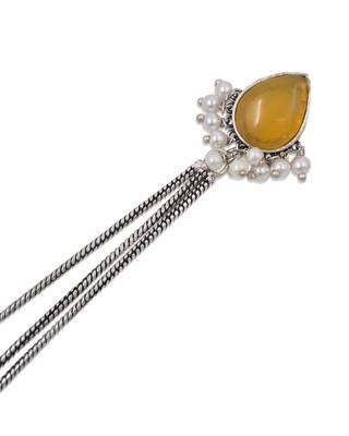 Yellow Stone Long Chain Jhumka Earrings for Women | Oxidised Silver Look Traditional Ethnic Dangler Earrings 4