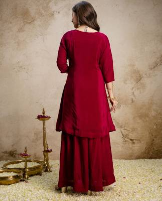 Maroon mul chanderi kurta palazzo set with dupatta 4