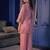 Peach silk blend crepe kurta pant set with handwork