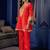 Red silk blend crepe kurta pant set with handwork