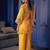 Yellow silk blend crepe kurta pant set with handwork