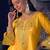Yellow silk blend crepe kurta pant set with handwork
