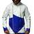 Men's white & blue assassin cosplay hooded leather jacket